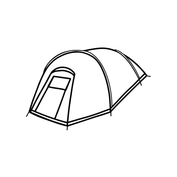 観光や軍事のテント キャンプ用具 ハイキング 冒険旅行 レクリエーション 登山のための避難所 落書きスタイルのベクトルイラスト — ストックベクタ