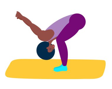 Yoga siyah bir kız tarafından yapılır. Kafasını dizlerinin üzerine çökertip kollarını uzattı. Atletik bir Afro-Amerikalı kadın yoga yapar. Sağlıklı yaşam tarzı, vücudun sağlığıyla ilgilenmek.