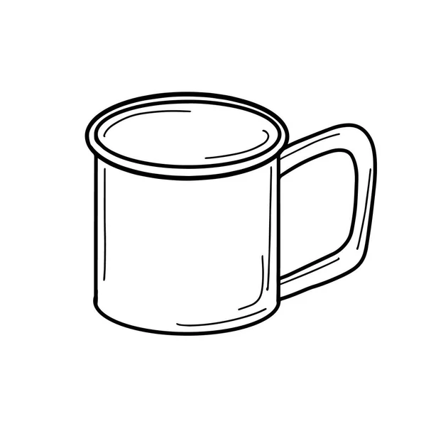 Κούπα για πεζοπορία, μεταλλική κούπα για την παρασκευή τσάι.Τουριστικός εξοπλισμός για κατασκήνωση.Vector illustration, Doodle — Διανυσματικό Αρχείο