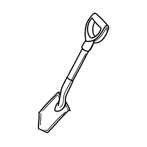 Tourist camping shovel, the inventory of the tourist. Garden bayonet shovel. Shovel for earthworks. A tool for digging up land and transplanting plants. Vector illustration in Doodle style — Stock Vector
