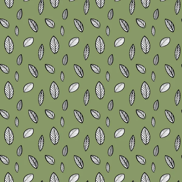 Motif de feuilles blanches sur un fond vert. Mode botanique motif minimaliste. Modèle de feuille botanique sans couture sur un fond vert clair. Conception pour textiles, toile — Image vectorielle