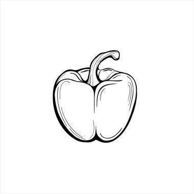 Dolmalık biber beyaz arka planda izole edilmiş. Paprika. Tatlı biber, beslenme için lezzetli bir sebzedir. El çizimi vektör illüstrasyonu