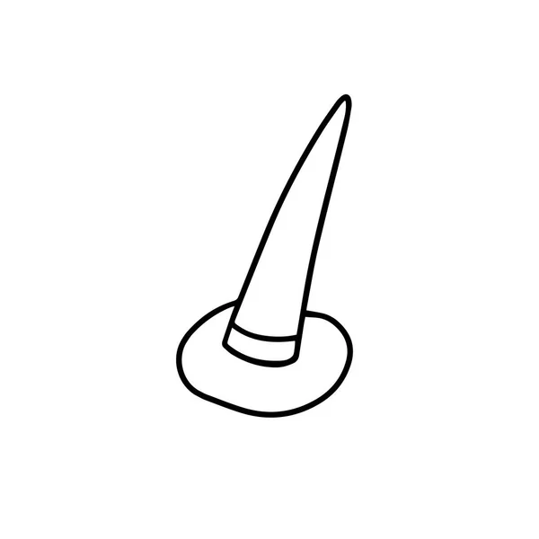 Um chapéu de bruxa isolado num fundo branco. Design para Halloween, festas e feriados. Ilustração vetorial no estilo Doodle — Vetor de Stock