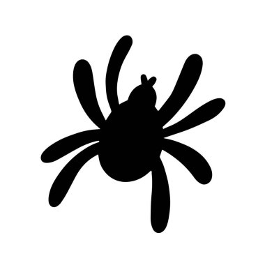 Siyah örümcek beyaz arka planda izole edilmiş. Örümceğin silueti. Cadılar Bayramı için tasarım öğesi. Vektör illüstrasyonu