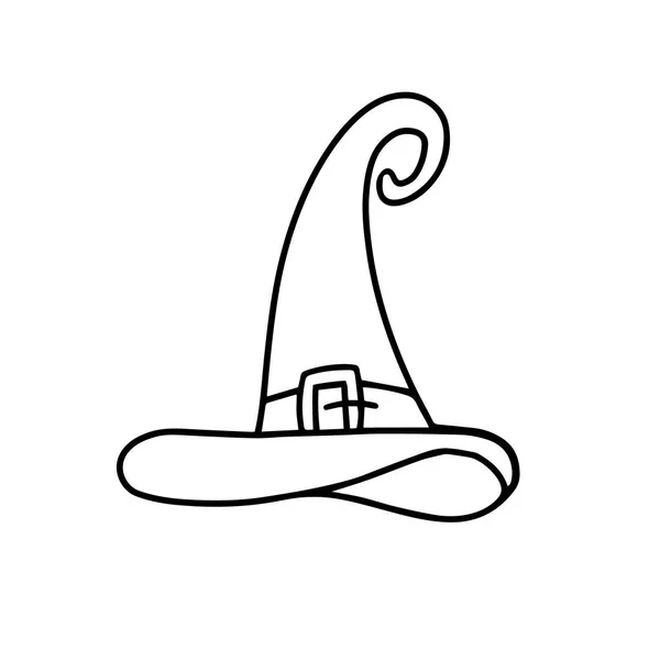 Topi penyihir terisolasi di latar belakang putih. Desain untuk Halloween, pesta dan liburan. Ilustrasi vektor dalam gaya Doodle - Stok Vektor
