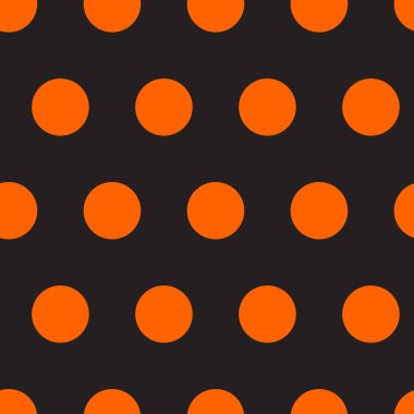 Turuncu dairelerin kusursuz geometrik deseni, siyah arkaplandaki noktalar. Kusursuz bir Cadılar Bayramı deseni. Cadılar Bayramı geçmişi. Vektör stok illüstrasyonu