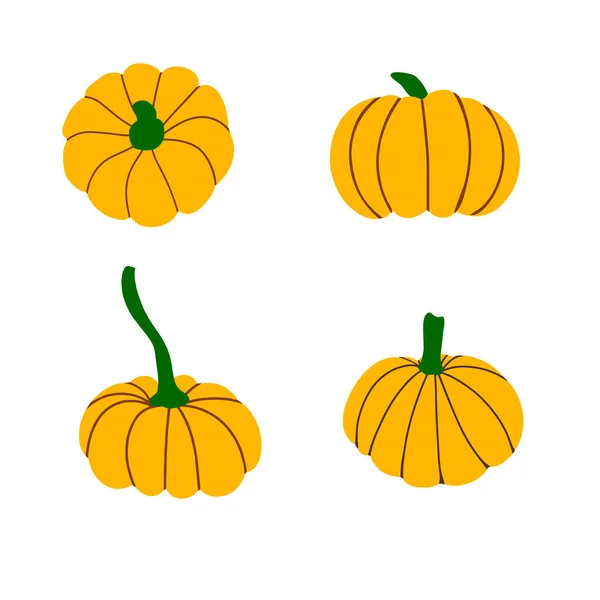 Collezione di zucche isolate su sfondo bianco.Zucca arancione, gialla, rossa per Halloween e il design del giorno del ringraziamento. Verdure autunnali biologiche. Illustrazione piatta vettoriale — Vettoriale Stock