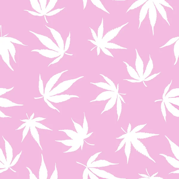 Padrão sem costura de cânhamo branco em um fundo rosa.Cânhamo branco deixa em um fundo rosa. Padrão de marijuana —  Vetores de Stock