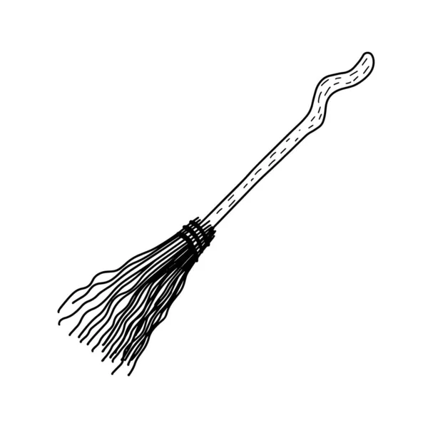 A witchs broom. Broom isolated on a white background.Design for Halloween. Vector illustration in Doodle style — Stock Vector