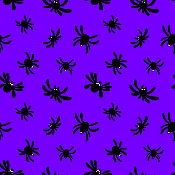 Padrão sem costura de silhueta de uma aranha em um fundo roxo. Padrão de aranha bonito. Padrão de Halloween —  Vetores de Stock