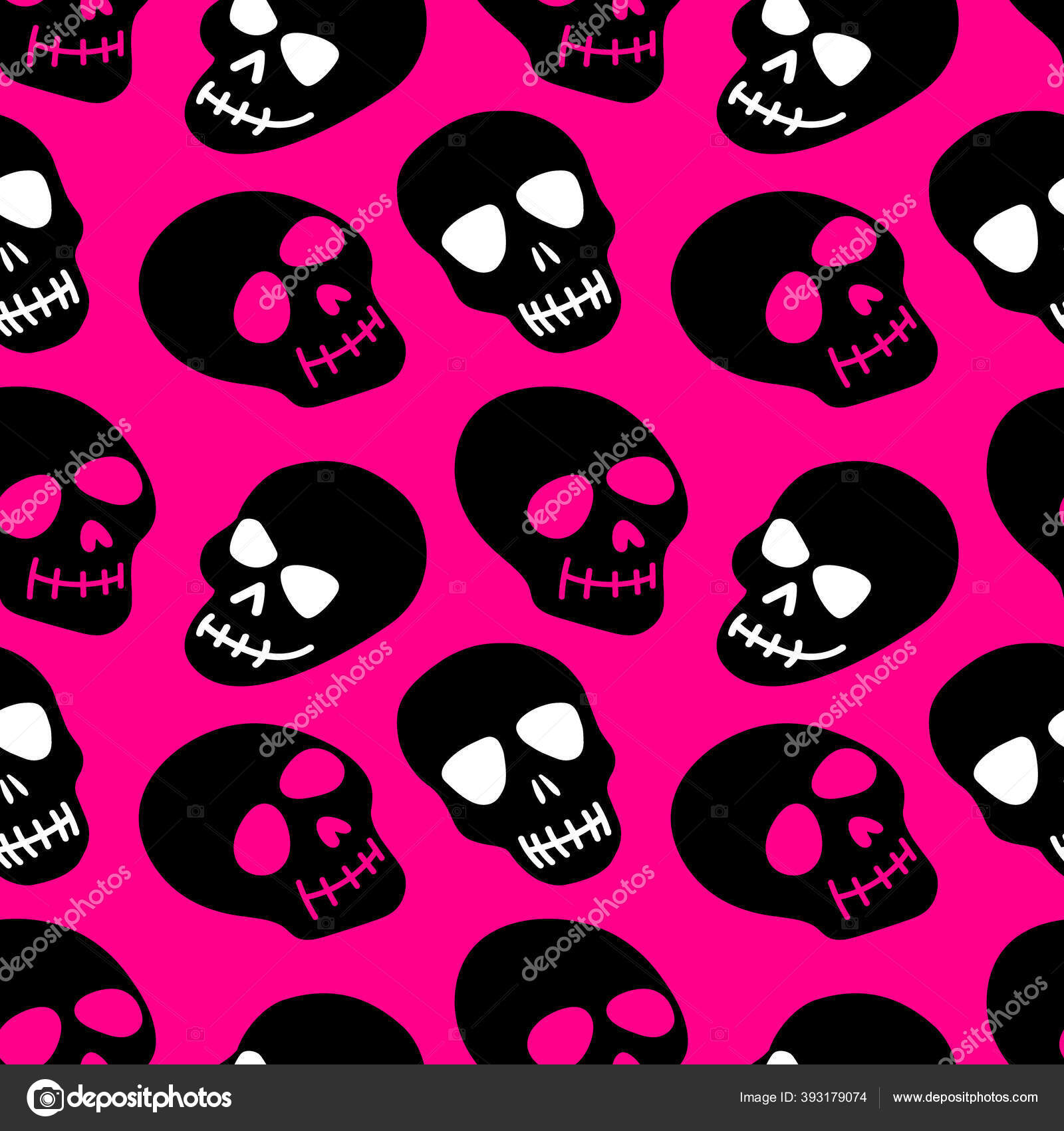 The skull pattern. Pink skulls on a black background.Vector  illustration.Design for Halloween, Day of the dead Stock Vector by ©Dustick  393179074, image size:1600x1700