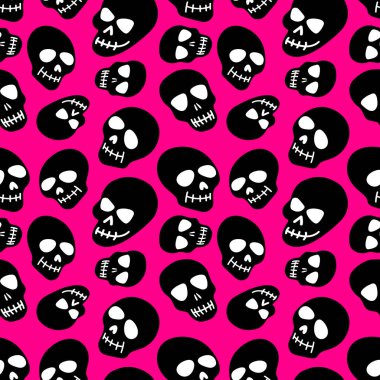 Kafatası desenleri siyah bir arka planda. Vektör çizimi. Cadılar Bayramı için tasarım, Ölüler Günü