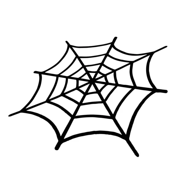 Web isolado em um fundo branco. Web para Halloween, um elemento assustador, fantasmagórico e assustador para o design no Halloween. Ilustração vetorial em estilo Doodle —  Vetores de Stock