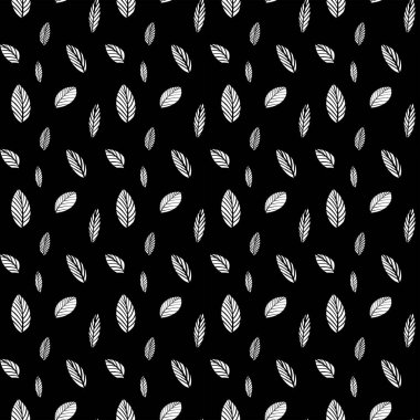 İskandinav tarzında kusursuz botanik desenler. Siyah ve beyaz desenli, siyah arka planda beyaz. Yaprak deseni