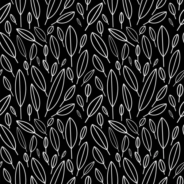 Seamless pattern in Scandinavian style. Pattern of white leaves on a black background. Black and white pattern