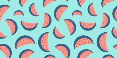 Kusursuz karpuz dilimleri. Karpuz desenli. Renkli yaz meyvesi deseni. Vektör düz resimleme