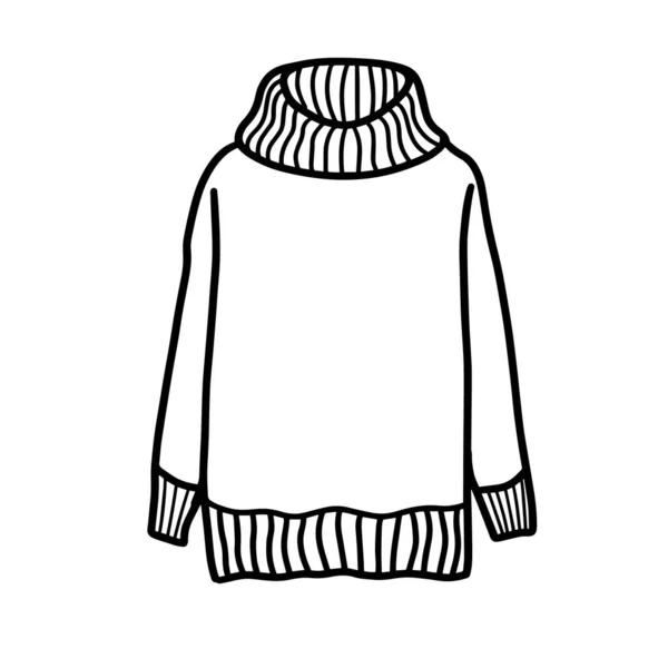 Wollener Winterpullover. Warme, gemütliche Kleidung. Design für Postkarten, Pakete und Druck. Handgezeichnete Vektorillustration im Doodle-Stil — Stockvektor