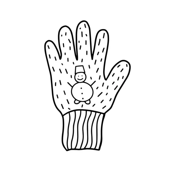 Téli kesztyű vektor illusztráció Doodle stílusban. Kötött ruhák a kezeknek. Divatos téli kellékek. Kézzel készített kesztyű elszigetelt fehér alapon — Stock Vector