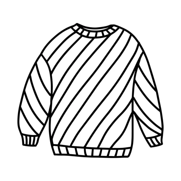 縞模様のセーター。暖かく、冬と秋の服。ポストカード、パッケージや印刷のためのデザイン。手描きベクトルイラストで落書きスタイル — ストックベクタ