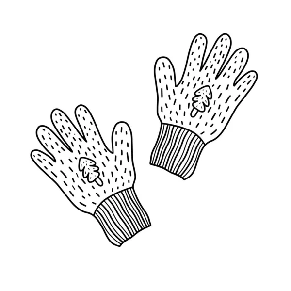 Leuke warme winter gebreide handschoenen met patroon. vectorillustratie in de stijl van Doodle. Breiwerk voor handen. Handgemaakte handschoenen — Stockvector