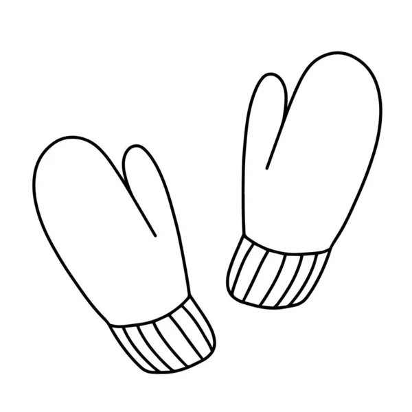 Lindos guantes de punto. Ilustración vectorial en el estilo Doodle. Manoplas calientes para protegerse del frío — Vector de stock
