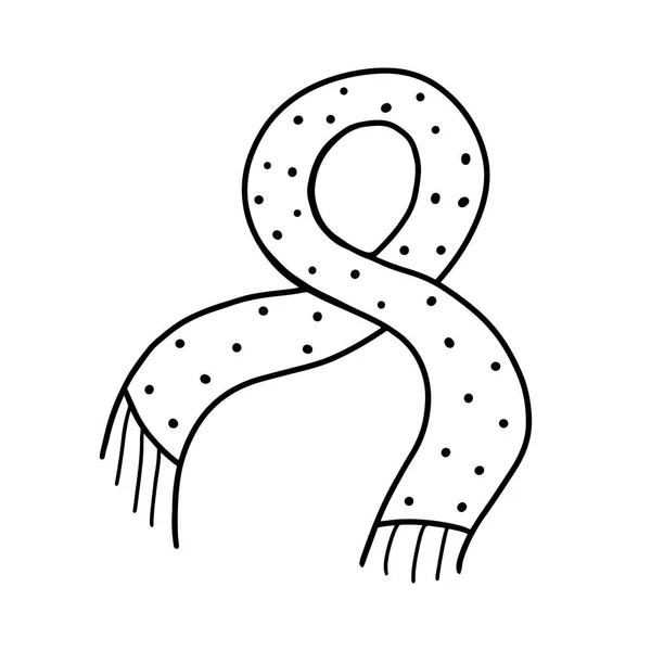 Sciarpa in lana lavorata a maglia con frangia. Concetto di Capodanno, Natale. Illustrazione vettoriale del contorno disegnata a mano in stile Doodle — Vettoriale Stock