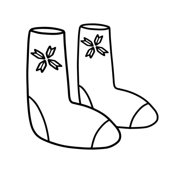 Merasa sepatu bot dalam gaya Doodle. Sepatu musim dingin yang hangat. Ilustrasi vektor gambar tangan Valenki - Stok Vektor