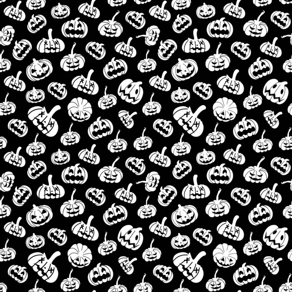 Calabazas blancas espeluznantes sobre un patrón sin costuras de fondo negro. Patrón de Halloween. Ilustración vectorial — Archivo Imágenes Vectoriales