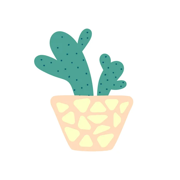 Un cactus mexicain dans un pot. Prickly dessin animé cactus. Plante d'intérieur décorative dans un pot. Illustration vectorielle plate — Image vectorielle