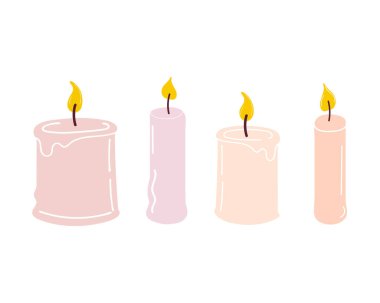 Bir dizi yanan mum. vektör illüstrasyonu