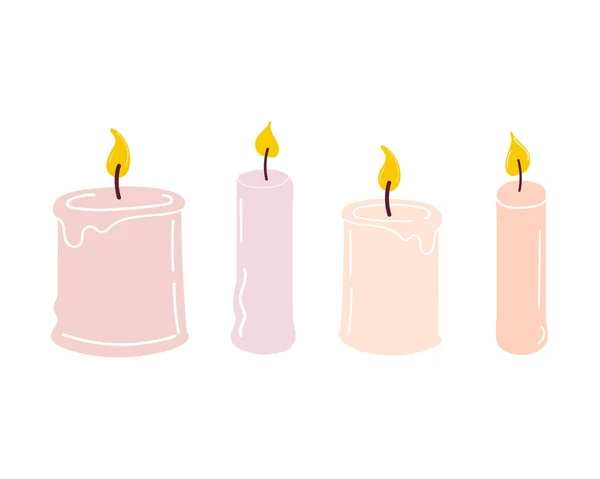 A set of burning candles. vector illustration — Stock Vector