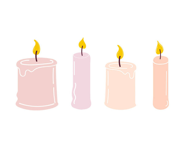 A set of burning candles. vector illustration