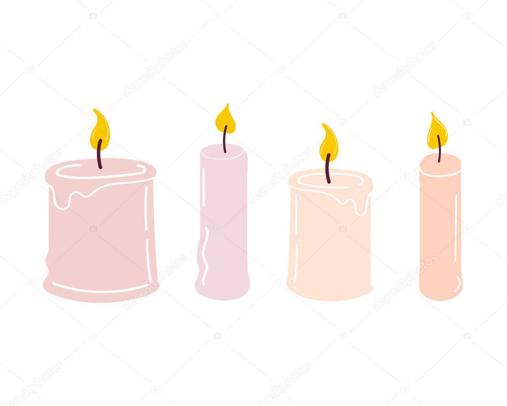 A set of burning candles. vector illustration