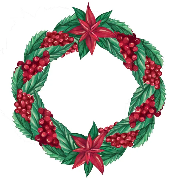 Corona de acuarela de Navidad con decoración de Navidad —  Fotos de Stock
