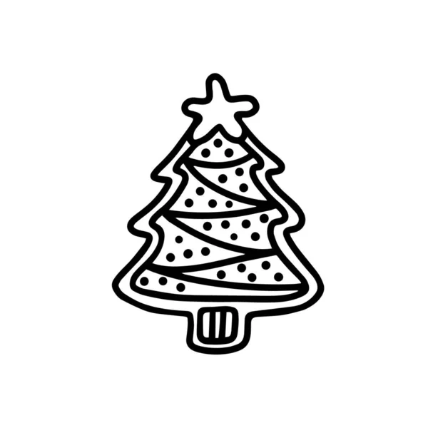 Biscuits au gingembre sapin de Noël dans le style de Doodle. Illustration vectorielle — Image vectorielle