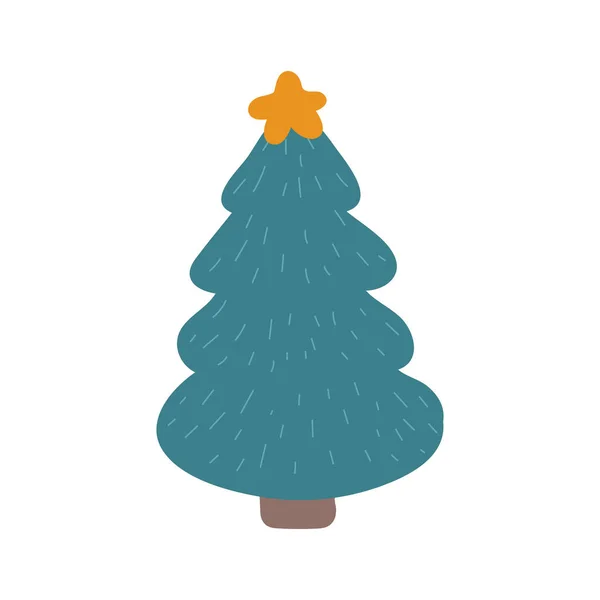 Árvore de Natal com uma ilustração vetorial estelar em estilo Doodle. Design para cartões de Natal e Ano Novo, adesivos —  Vetores de Stock