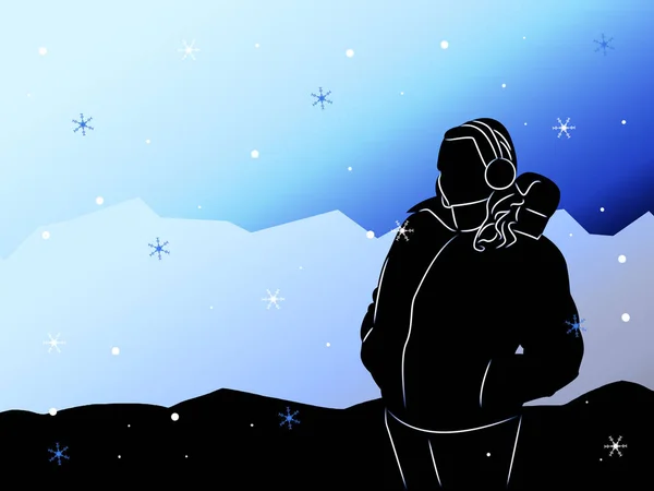 Silhouette of a girl in warm jacket in the winter.