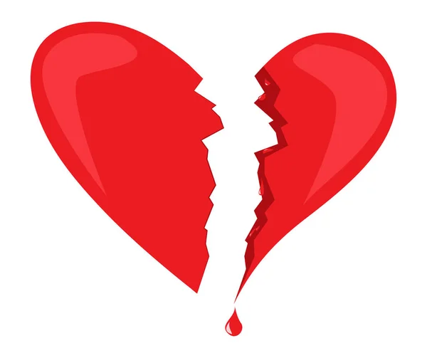 Κινούμενα Σχέδια Σπασμένα Καρδιά Σταγόνες Από Αίμα Σύμβολο Του Χωρισμού — Διανυσματικό Αρχείο