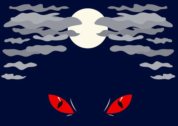 Luna Llena Las Nubes Ojos Rojos Malvados Ilustración Vectorial — Vector de stock