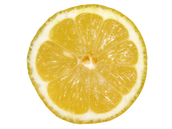 Tranche Ronde Citron Juteux Isolé Sur Blanc — Photo