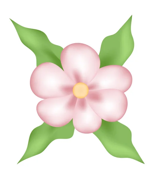 Simple Pink Flower Green Leaves Vector Illustration — Stock Vector