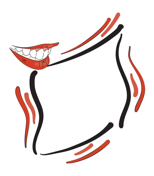 Simple Black Red Frame Female Smile Corner Vector Illustration — Stock Vector