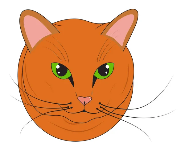 Portrait Fat Ginger Cat Green Eyes Vector Ilustration — Stock Vector
