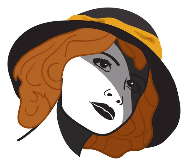 帽子の赤い髪の美しい少女の肖像画 ベクトル図 — ストックベクタ