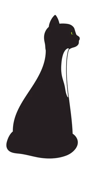 Tecknad Svart Katt Med Gröna Ögon Profil Vektorillustration — Stock vektor