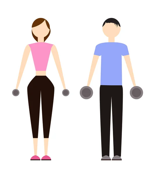 Homme et femme avec haltères — Image vectorielle