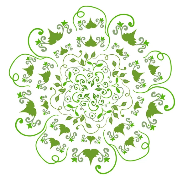 Kulatý Květinový Motiv Symetrický Zelený Vzor Vektorová Ilustrace — Stockový vektor