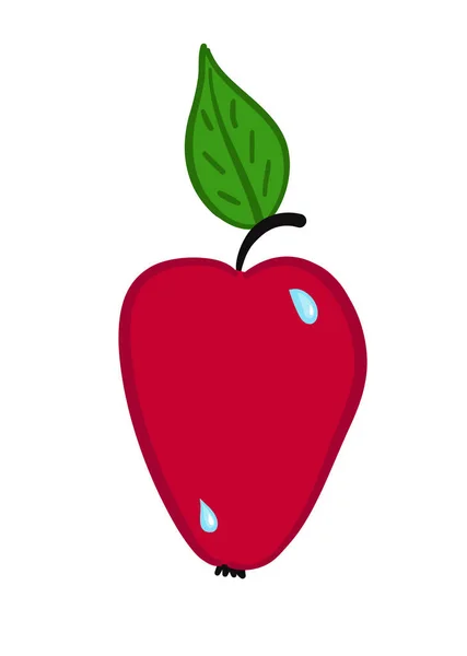 Pomme Rouge Mûre Avec Gouttes Rosée Illustration Vectorielle — Image vectorielle