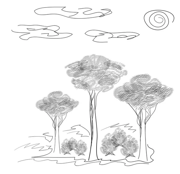 Paysage Graphique Arbres Buissons Illustration Vectorielle — Image vectorielle