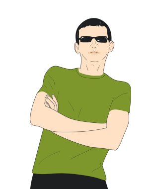 Cool young guy in sunglasses stands with his arms crossed on chest. Vector illustration vector Cool young guy in sunglasses stands with his arms crossed on chest. Vector illustration vector